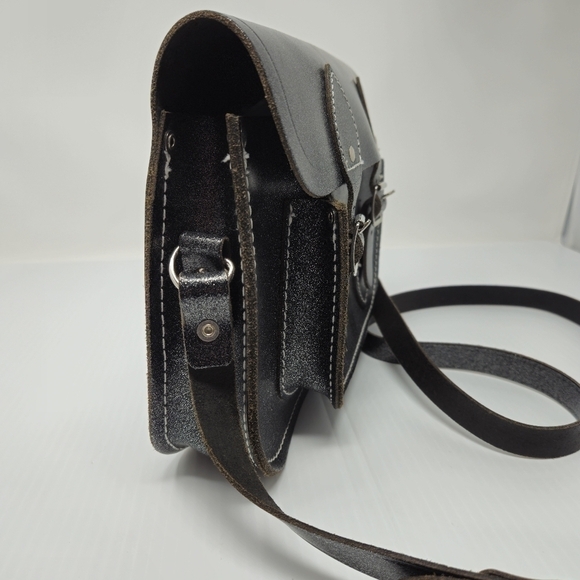 Cambridge Satchel Leather Crossbody Bag Graphite Black Metallic Glitter Sparkle - Picture 7 of 15